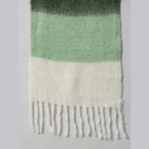 Warm Thick Cashmere Scarf Green Striped With Tassels - Image 6