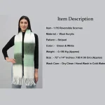 Warm Thick Cashmere Scarf Green Striped With Tassels - Image 7