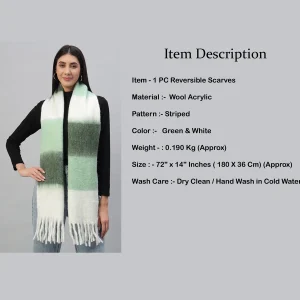 Warm Thick Cashmere Scarf Green Striped With Tassels - Image 7