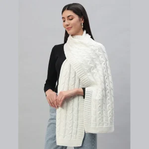 White Knitted Soft Wool Neck Wraps Winter Scarf - Image 4
