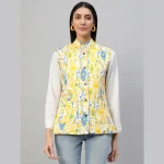 Winter Clothing Reversible Quilted Cotton Jacket Yellow Floral - Image 3