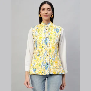 Winter Clothing Reversible Quilted Cotton Jacket Yellow Floral - Image 3