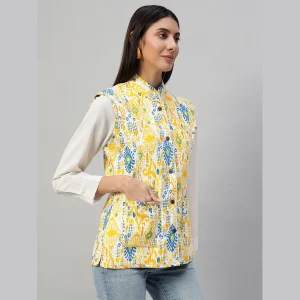 Winter Clothing Reversible Quilted Cotton Jacket Yellow Floral - Image 5