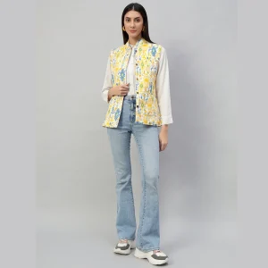 Winter Clothing Reversible Quilted Cotton Jacket Yellow Floral - Image 8
