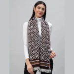 Winter Maroon Fair Isle Wool Wrap Scarf For Women