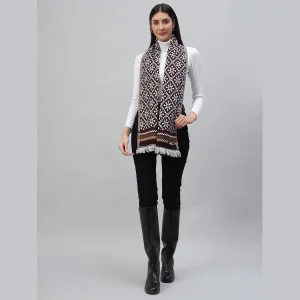 Winter Maroon Fair Isle Wool Wrap Scarf For Women - Image 4