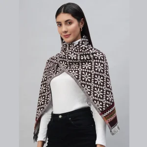 Winter Maroon Fair Isle Wool Wrap Scarf For Women - Image 3