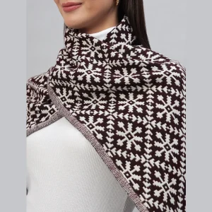 Winter Maroon Fair Isle Wool Wrap Scarf For Women - Image 5