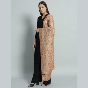 Winter Neck Wrap Beige Paisley Wool Stole - Image 4