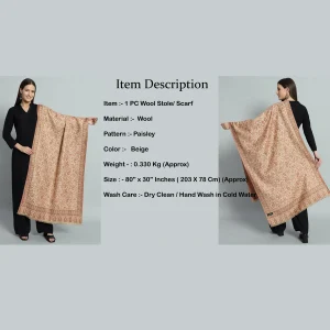 Winter Neck Wrap Beige Paisley Wool Stole - Image 8