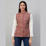 Winter Red Floral Print Quilted Sleeveless Jackets - Image 3