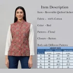 Winter Red Floral Print Quilted Sleeveless Jackets - Image 11