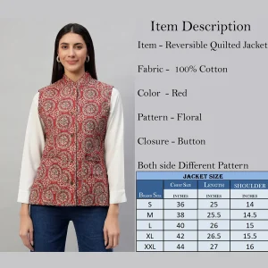 Winter Red Floral Print Quilted Sleeveless Jackets - Image 11
