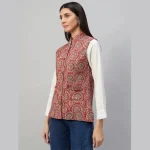 Winter Red Floral Print Quilted Sleeveless Jackets - Image 4