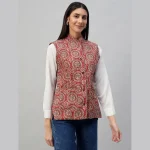 Winter Red Floral Print Quilted Sleeveless Jackets - Image 5
