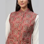 Winter Red Floral Print Quilted Sleeveless Jackets - Image 7