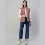 Winter Red Floral Print Quilted Sleeveless Jackets - Image 8