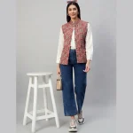 Winter Red Floral Print Quilted Sleeveless Jackets - Image 2