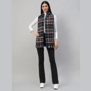 Winter Scarf Women Neck Wraps Blue Check Muffler - Image 3