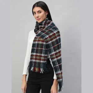 Winter Scarf Women Neck Wraps Blue Check Muffler - Image 4