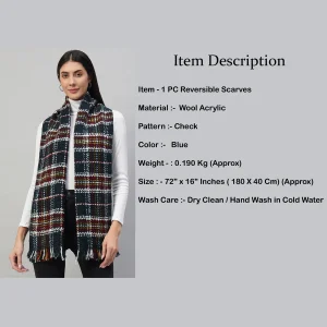 Winter Scarf Women Neck Wraps Blue Check Muffler - Image 7