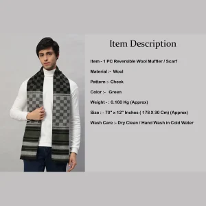 Winter Stylish Green Checks Wool Scarf - Image 7