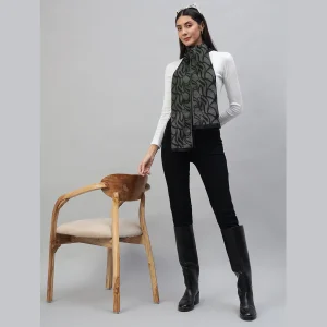 Woman's Green Abstract Wraps Scarves - Image 4
