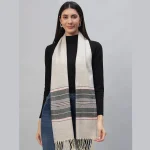 Women 100% Cashmere Warm Scarf Beige Striped