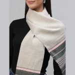 Women 100% Cashmere Warm Scarf Beige Striped - Image 5