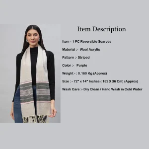 Women 100% Cashmere Warm Scarf Beige Striped - Image 7