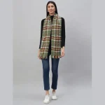 Women Green Reversible Checked Plaid Scarves - Image 3