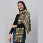Women Green Reversible Checked Plaid Scarves - Image 4