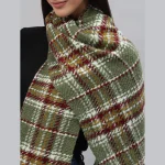 Women Green Reversible Checked Plaid Scarves - Image 5