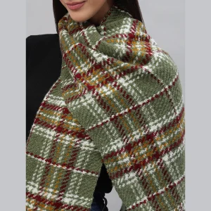 Women Green Reversible Checked Plaid Scarves - Image 5