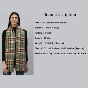 Women Green Reversible Checked Plaid Scarves - Image 7