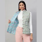 Women Pastel Green Sleeveless Cotton Floral Print Quilted Jacket