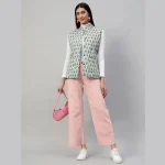Women Pastel Green Sleeveless Cotton Floral Print Quilted Jacket - Image 3