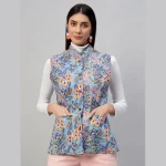 Women Reversible Quilted Cotton Jacket Blue Floral - Image 2