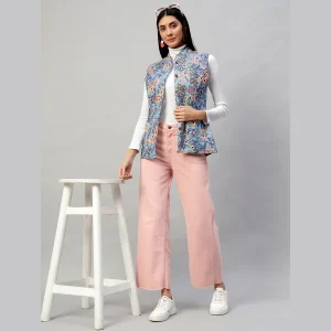Women Reversible Quilted Cotton Jacket Blue Floral - Image 3