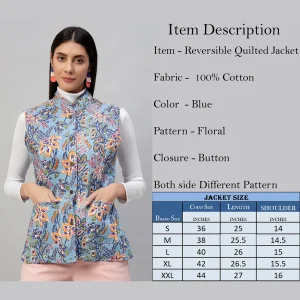 Women Reversible Quilted Cotton Jacket Blue Floral - Image 11