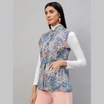 Women Reversible Quilted Cotton Jacket Blue Floral - Image 4