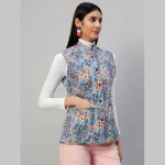 Women Reversible Quilted Cotton Jacket Blue Floral - Image 5