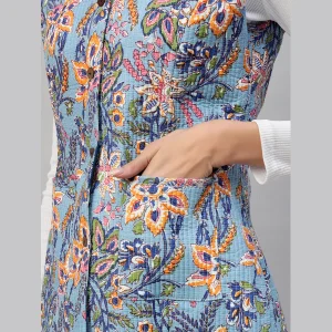 Women Reversible Quilted Cotton Jacket Blue Floral - Image 7
