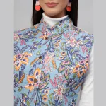 Women Reversible Quilted Cotton Jacket Blue Floral - Image 8