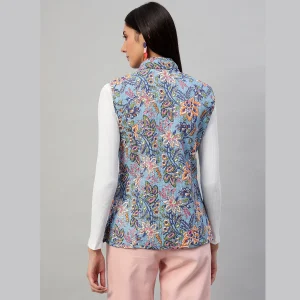 Women Reversible Quilted Cotton Jacket Blue Floral - Image 10
