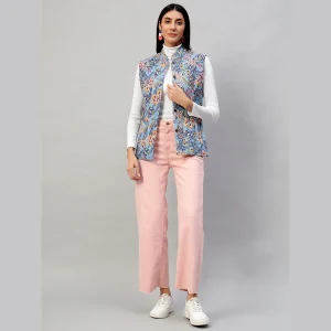 Women Reversible Quilted Cotton Jacket Blue Floral - Image 6