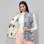 Women Reversible Quilted Cotton Jacket Blue Floral