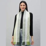 Women Warm Thick Scarf Green Striped