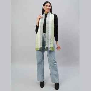 Women Warm Thick Scarf Green Striped - Image 4