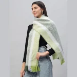 Women Warm Thick Scarf Green Striped - Image 3
